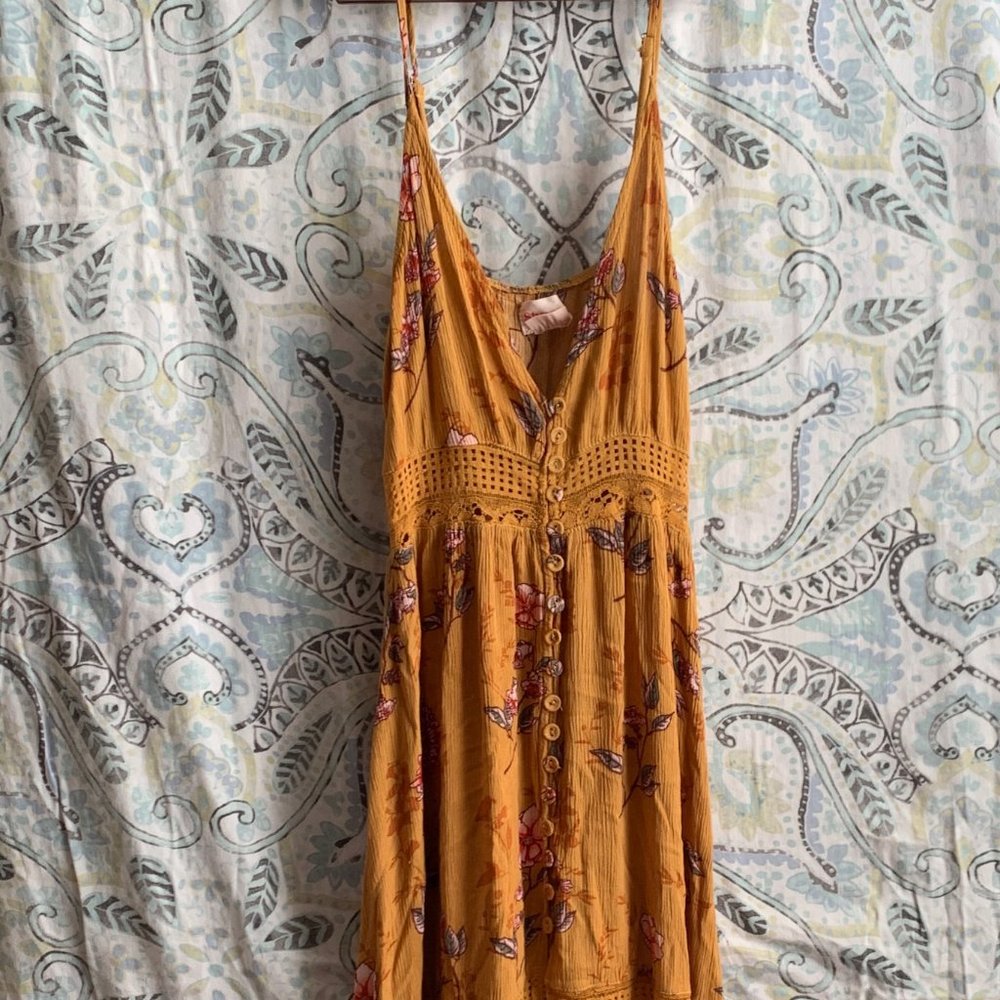 Hello Molly Midi Floral Dress in Mustard